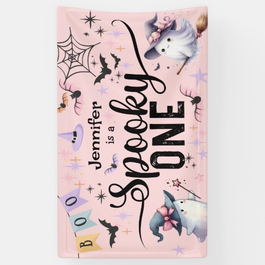 ワンガール不気味かわいい幽霊ハロウィーン1歳の誕生日 横断幕 (縦)