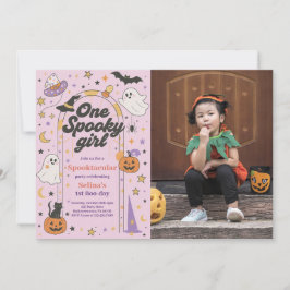 ワンガール不気味ハロウィーン幽霊1stバースデーフォト 招待状