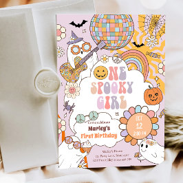 ワンガール不気味レトロハロウィンファースト誕生日 招待状
