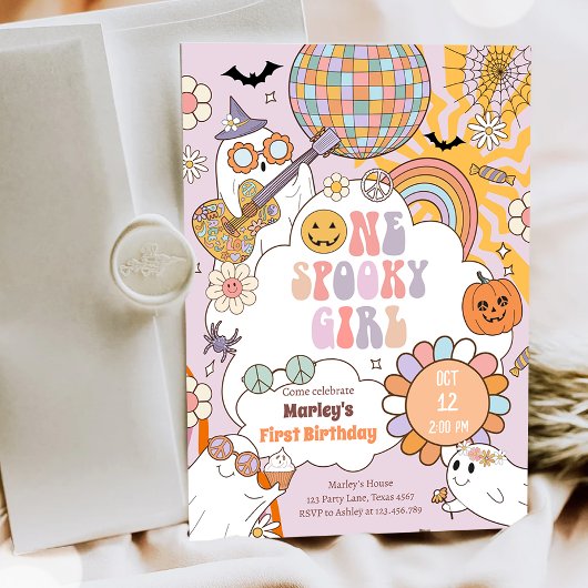 ワンガール不気味レトロハロウィンファースト誕生日 招待状