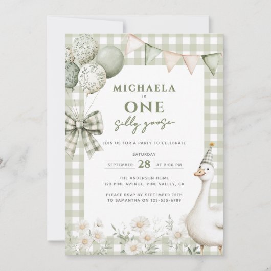 ワンガ間抜けースウォーターカラー第1誕生日グリーン 招待状 (正面)