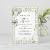 ワンガ間抜けースウォーターカラー第1誕生日グリーン 招待状 (スタンド正面)