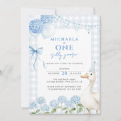 ワンガ間抜けースウォーターカラー第1誕生日ブルー 招待状 (正面)