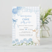 ワンガ間抜けースウォーターカラー第1誕生日ブルー 招待状 (スタンド正面)