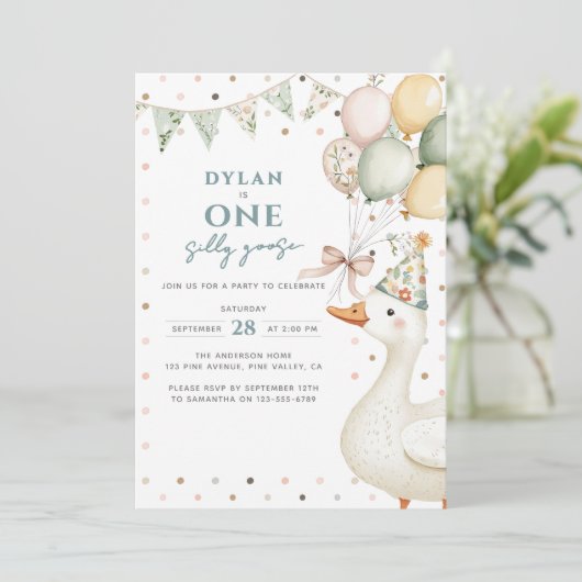 ワンガ間抜けースウォーターカラー第1誕生日 招待状 (スタンド正面)