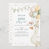 ワンガ間抜けースウォーターカラー第1誕生日 招待状 (正面/裏面)