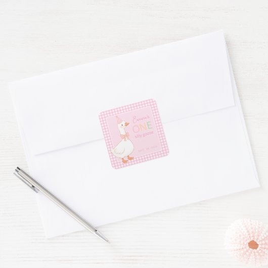 ワンガ間抜けースガールファースト誕生日ピンクパーティー帽子 スクエアシール (封筒)