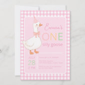 ワンガ間抜けースガール最初の誕生日パーティーハットピンク 招待状 (正面)