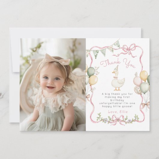 ワンガ間抜けースガール誕生日写真サンキューカード 招待状 (正面)