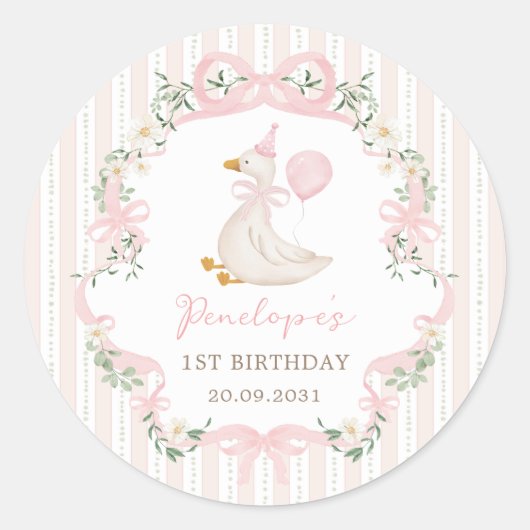 ワンガ間抜けースコケットピンクボウフローラ誕生日 ラウンドシール (正面)