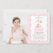 ワンガ間抜けースデイジーギンガム1stバースデーフォト 招待状 (正面)