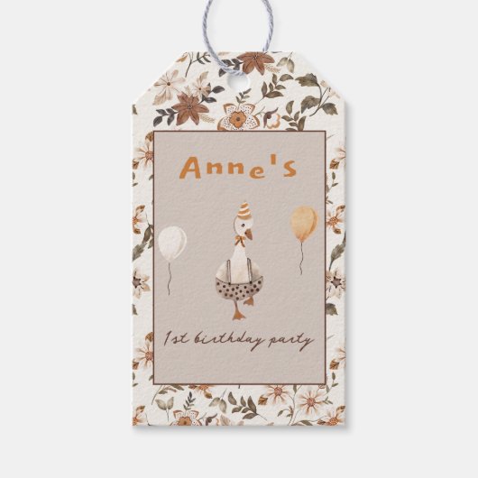 ワンガ間抜けースニュートラル1歳の誕生日パーティー ギフトタグ (正面)