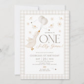 ワンガ間抜けースニュートラル1thバースデーベージュギンガム 招待状 (正面)