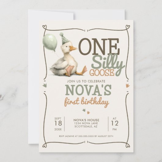 ワンガ間抜けースパーソナライズされた1歳のパーティー 招待状 (正面)