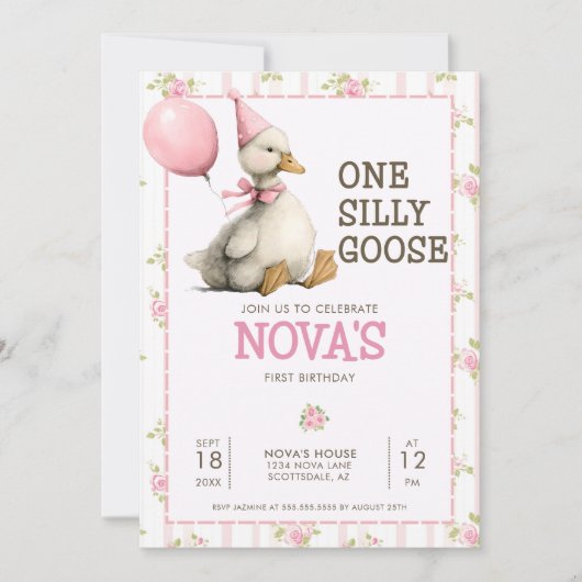 ワンガ間抜けースピパーソナライズされたンク1歳の誕生日 招待状 (正面)