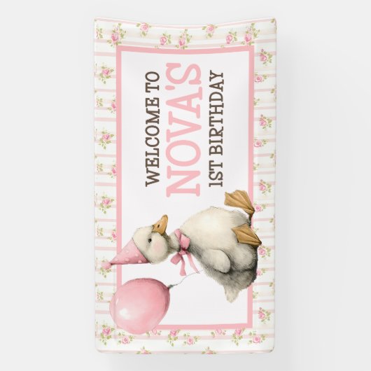 ワンガ間抜けースピパーソナライズされたンク1歳の誕生日 横断幕 (縦)