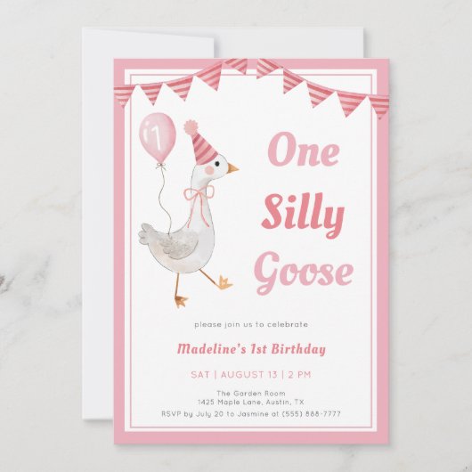 ワンガ間抜けースピンクガール1st誕生日招待状 招待状 (正面)