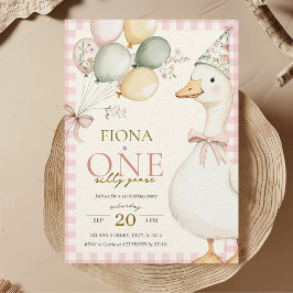 ワンガ間抜けースピンクギンガムガールの誕生日 招待状