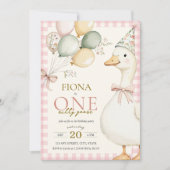 ワンガ間抜けースピンクギンガムガールの誕生日 招待状 (正面)