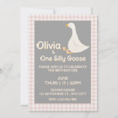 ワンガ間抜けースピンクギンガムガールズバースデーパーティー 招待状 (正面)