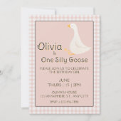 ワンガ間抜けースピンクギンガムガールズバースデーパーティー 招待状 (正面)