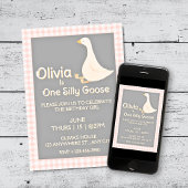 ワンガ間抜けースピンクギンガムガールズバースデーパーティー 招待状