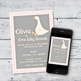 ワンガ間抜けースピンクギンガムガールズバースデーパーティー 招待状