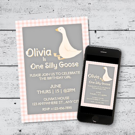 ワンガ間抜けースピンクギンガムガールズバースデーパーティー 招待状