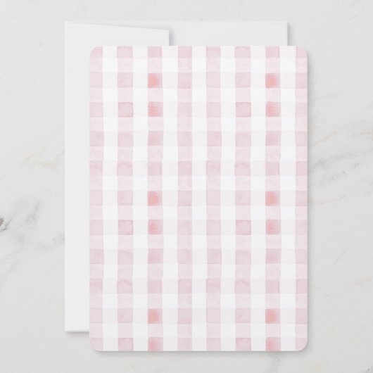 ワンガ間抜けースピンクギンガムガール第1誕生日 招待状 (裏面)