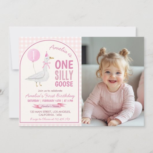 ワンガ間抜けースピンクバルーン誕生日フォト招待状 サンキューカード (正面)