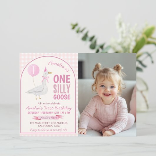 ワンガ間抜けースピンクバルーン誕生日フォト招待状 サンキューカード (スタンド正面)