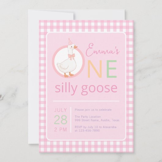 ワンガ間抜けースピンクパーティーハットガールファースト誕生日 招待状 (正面)