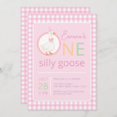 ワンガ間抜けースピンクパーティーハットガールファースト誕生日 招待状 (正面/裏面)