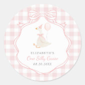 ワンガ間抜けースピンクボウファースト誕生日 ラウンドシール (正面)