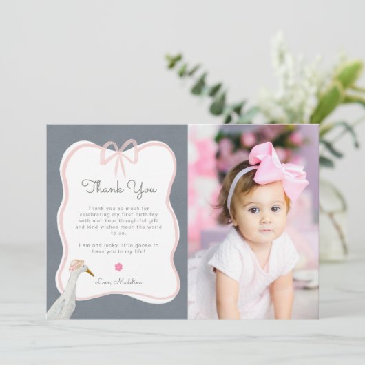 ワンガ間抜けースピンクボウ1st誕生日パーティー写真 サンキューカード (スタンド正面)