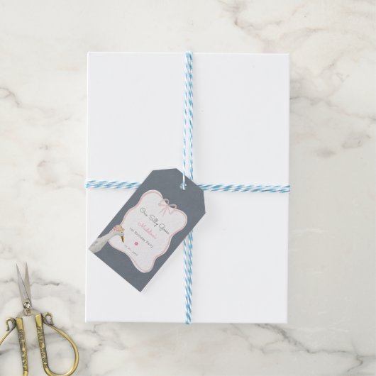 ワンガ間抜けースピンクボウ1st誕生日パーティー ギフトタグ (より糸付き)