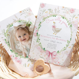 ワンガ間抜けースピンクボーガール写真1st誕生日 招待状