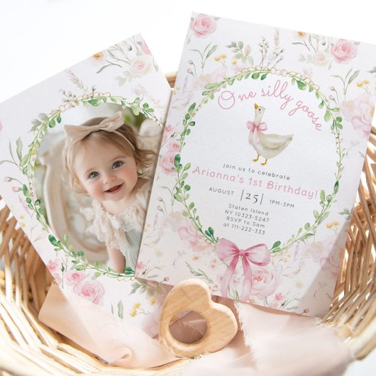 ワンガ間抜けースピンクボーガール写真1st誕生日 招待状