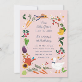 ワンガ間抜けースピンク農家ガーデンテーマ誕生日 招待状