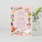 ワンガ間抜けースピンク農家ガーデンテーマ誕生日 招待状 (スタンド正面)