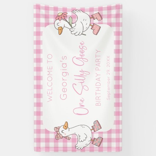 ワンガ間抜けースピンク1歳の誕生日へようこそ 横断幕 (縦)