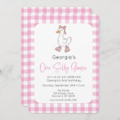 ワンガ間抜けースピンク1歳の誕生日フォト招待状 招待状 (正面/裏面)