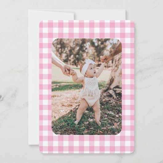 ワンガ間抜けースピンク1歳の誕生日フォト招待状 招待状 (裏面)