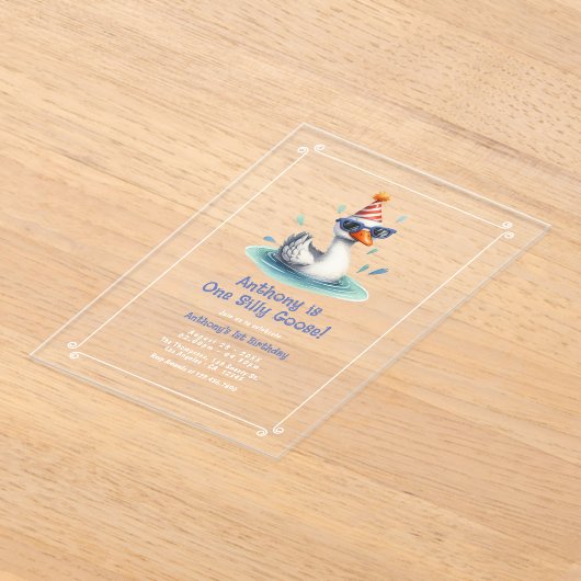 ワンガ間抜けースファースト誕生日パーティー アクリル招待状 (レイダウン)