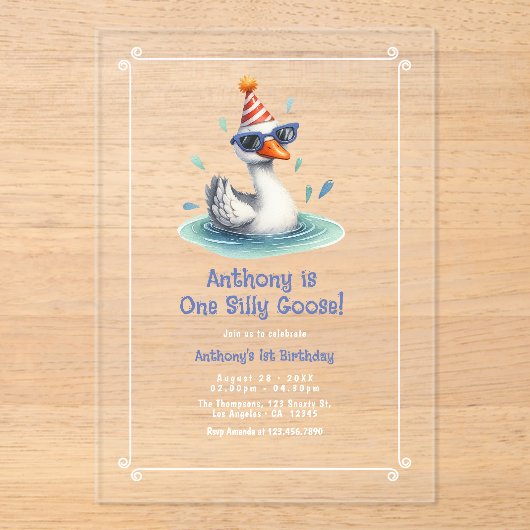 ワンガ間抜けースファースト誕生日パーティー アクリル招待状 (正面)