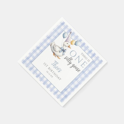 ワンガ間抜けースブルーギンガムバルーン誕生日 スタンダードカクテルナプキン (角)