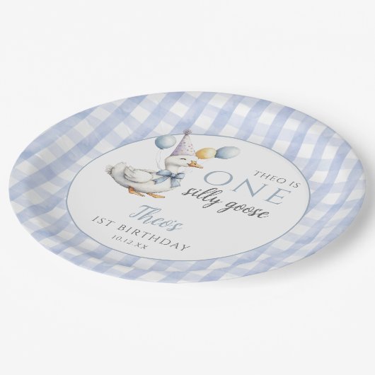 ワンガ間抜けースブルーギンガムバルーン誕生日 ペーパープレート (アングル)