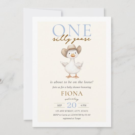 ワンガ間抜けースブルーギンガムボーイ赤ちゃんシャワー 招待状 (正面)