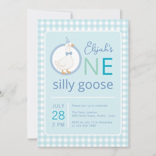 ワンガ間抜けースブルーパーティーハットボーイファースト誕生日 招待状 (正面)