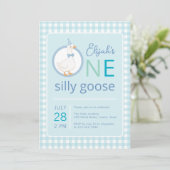 ワンガ間抜けースブルーパーティーハットボーイファースト誕生日 招待状 (スタンド正面)